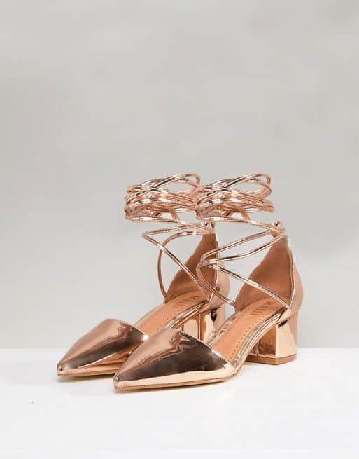 Gold Ankle Tie Block Heeled - Image 2