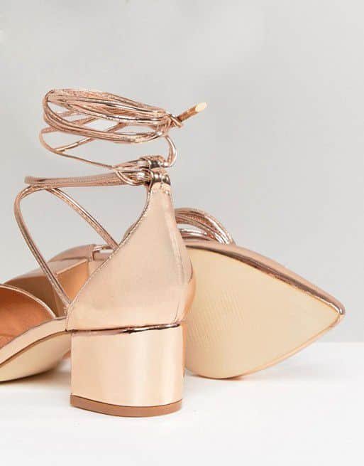 Gold Ankle Tie Block Heeled - Image 3